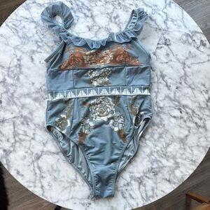 Joyfolie Evie One Piece Swimsuit In Blue Floral Size XL